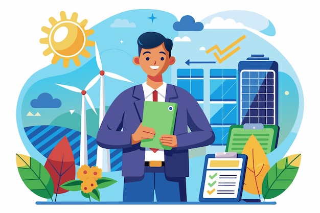 FlatStyle Vector Illustration of Renewable Energy Policy Advisor