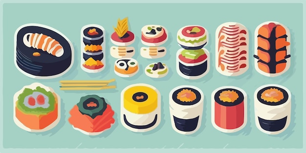 Flavorful Adventures Fun and Colorful Cartoon Vector Illustration of Sushi