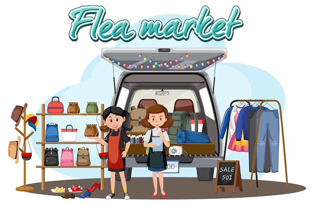 Flea market concept with clothes shop