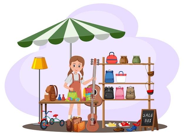 Flea market concept with clothes shop