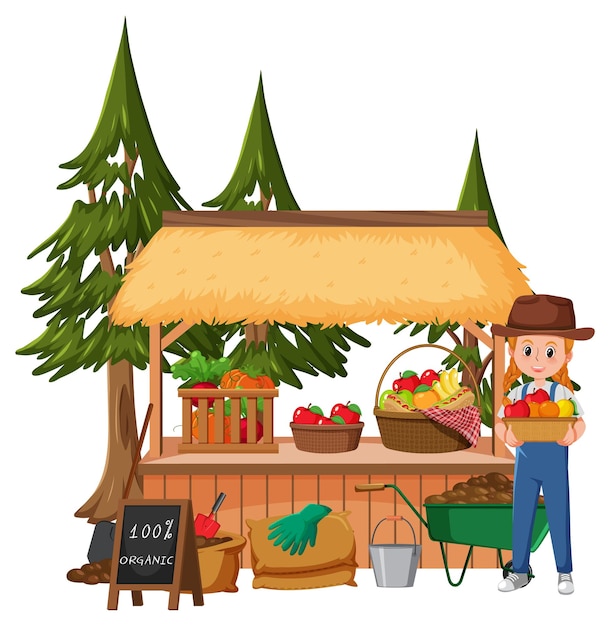 Vector flea market concept with fruit store