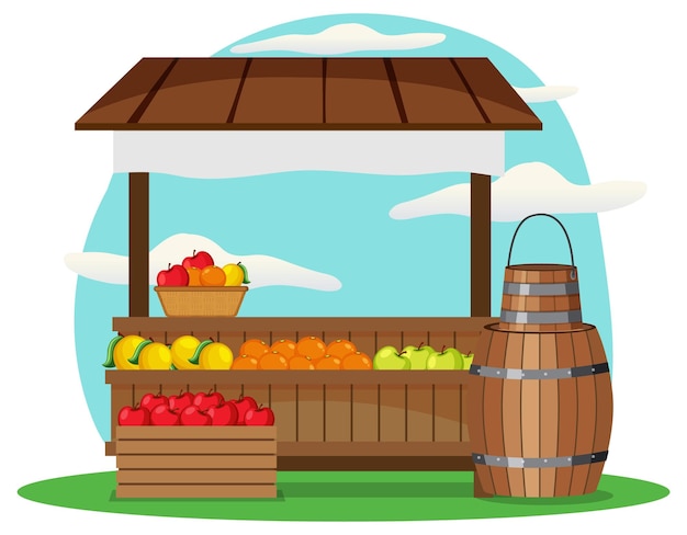 Vector flea market concept with fruit store