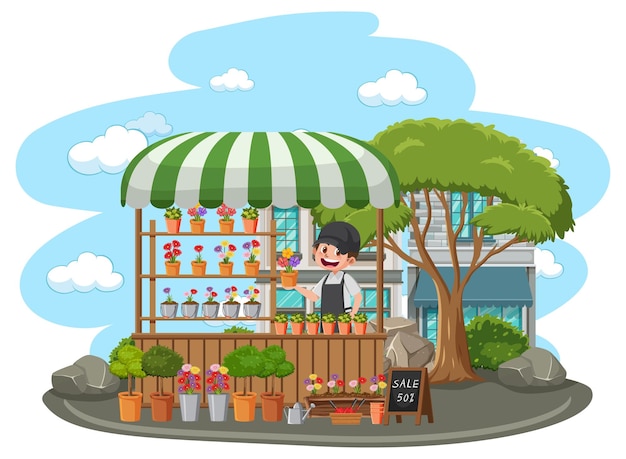 Flea market concept with plant shop