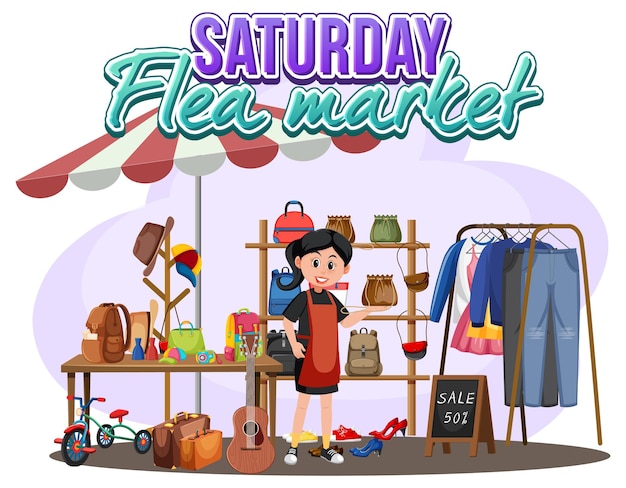 Flea market concept with vintage clothes shop