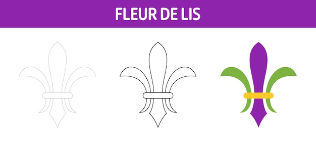 Fleur De Lis tracing and coloring worksheet for kids