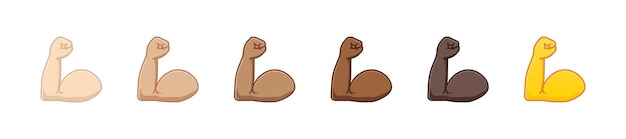 Flexed biceps emoji. Biceps Gesture Icon. Hands of various skin tones. Biceps hand emoji. Strong emoji muscle. All skin tone gesture emoji. Vector