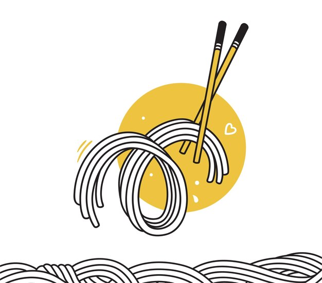 Vector flexible drawn noodle doodle with chopsticks