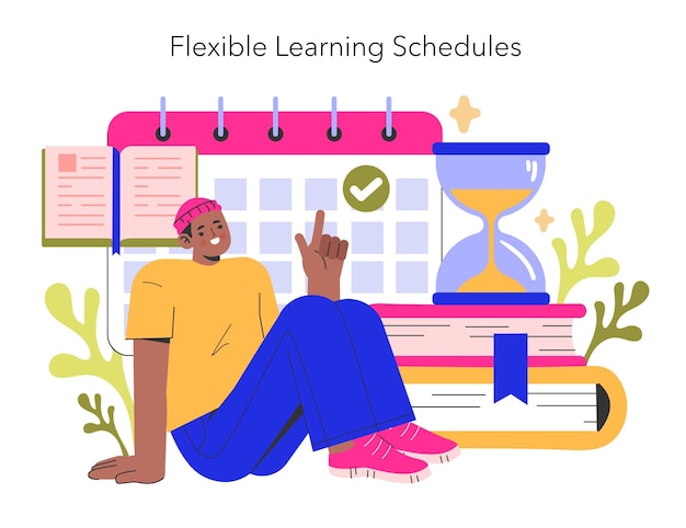 Flexible learning schedules concept a student with a calendar and hourglass embodying the