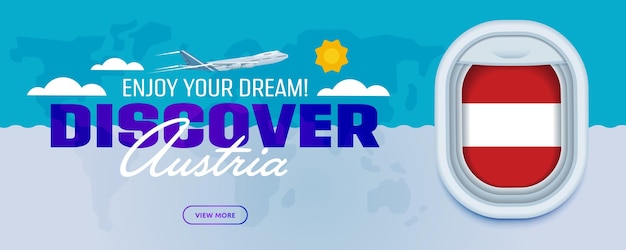 Flight to Austria traveling theme banner design for website mobile app