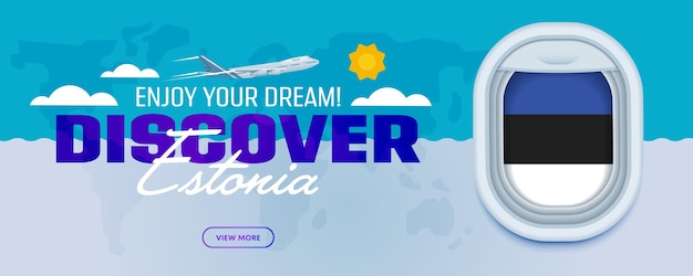 Flight to Estonia traveling theme banner design for website mobile app