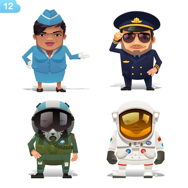 Flight professions vector icon set