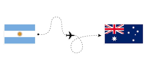 Flight and travel from Argentina to Australia by passenger airplane Travel concept