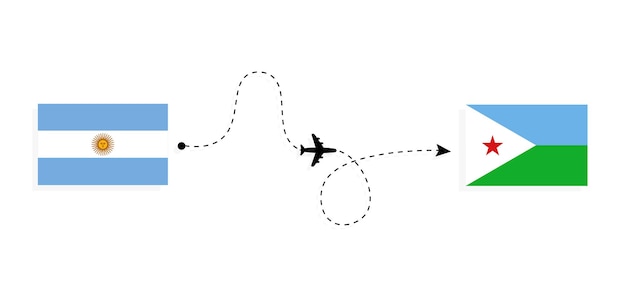 Flight and travel from Argentina to Djibouti by passenger airplane Travel concept