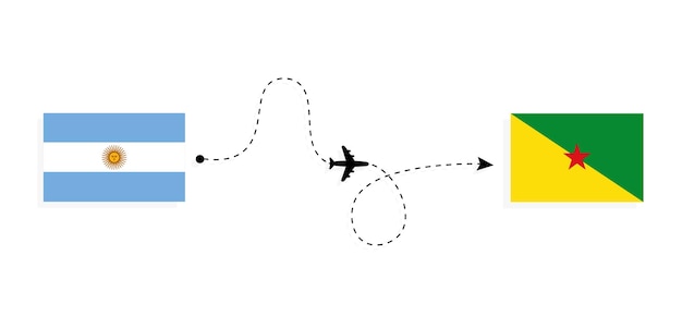 Flight and travel from Argentina to French Guiana by passenger airplane Travel concept