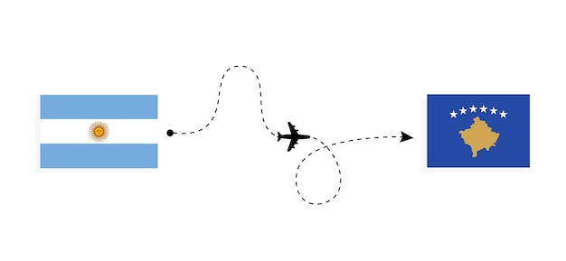 Flight and travel from Argentina to Kosovo by passenger airplane Travel concept