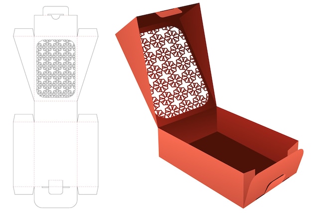 Flip box with stenciled pattern on top flip die cut template and 3D mockup