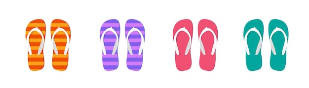 Flip flops beach sandals icon set isolated flipflop rubber slippers shoes top red pink green blue