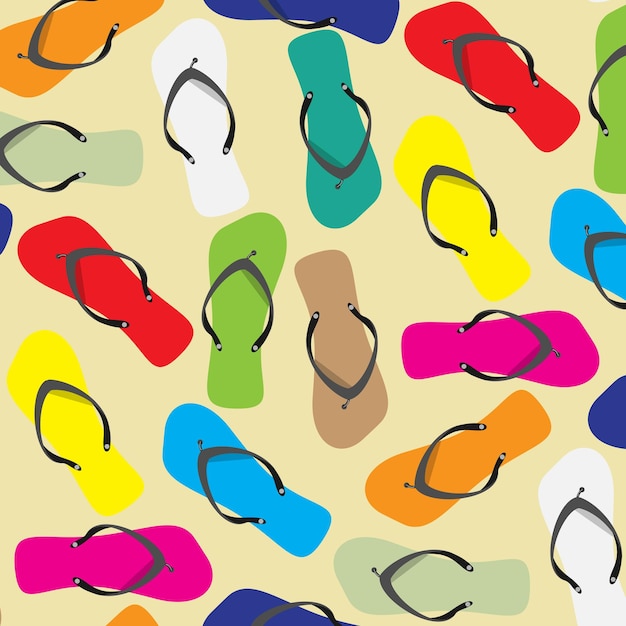 Flip flops seamless pattern color background Flipflop seamless summer beach shoe fashion Vector abstract flat design illustration