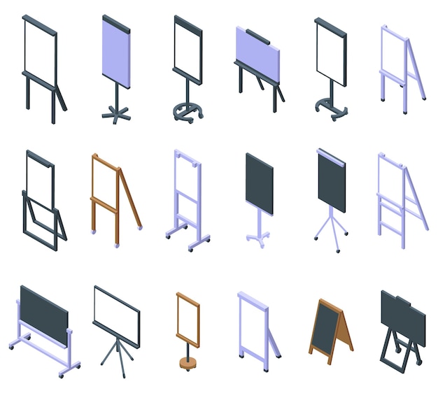 Flipchart icons set isometric vector Board easel Meeting space