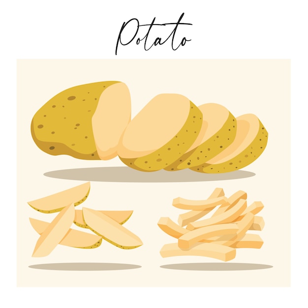 Floating cut potato set, isolated