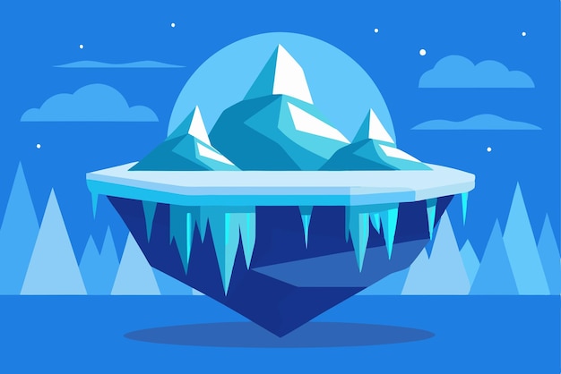 Floating Iceberg Mountain Range With Icicles