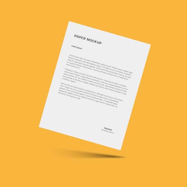 Vector floating paper document with signature and company name