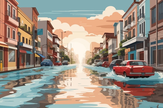 flooding on the streets Illustration