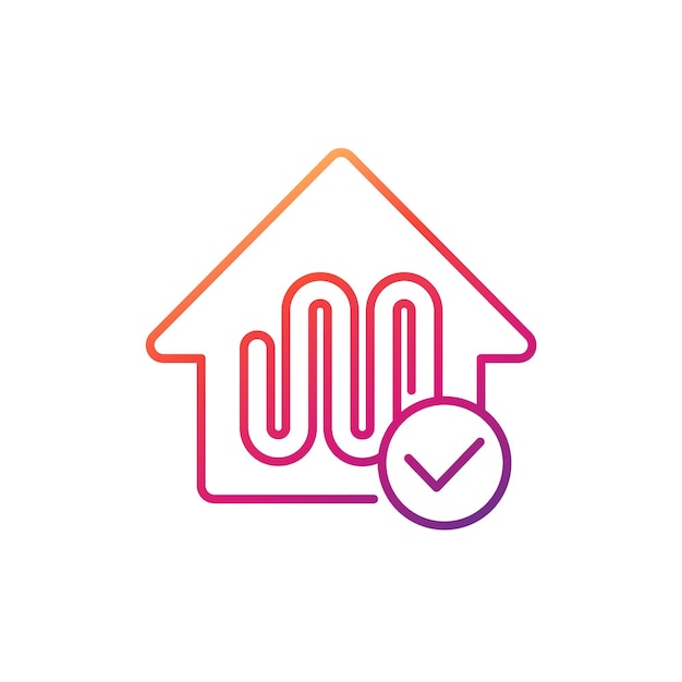 Floor heating line icon with a house and check mark