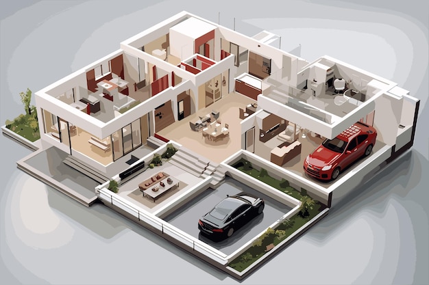 Vector floor plan top view apartment interior isolated on white background 3d rendering of furnished home