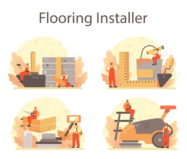 Flooring installer set in flat design