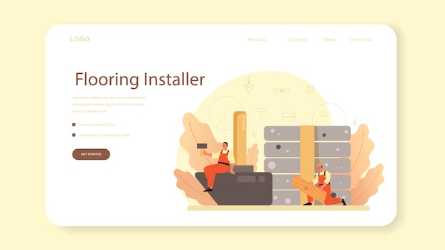 Vector flooring installer web banner or landing page