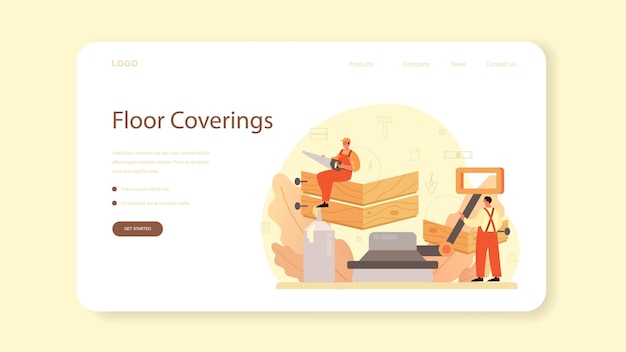 Vector flooring installer web template or landing page. professional parquet laying, wooden or tile floor. home repair and renovation concept.