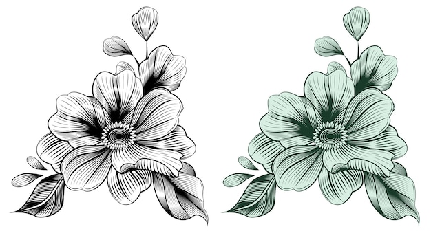 Flora template elegant vintage 3d sketch