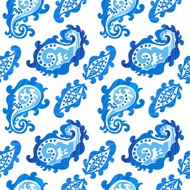 Flora with leaves paisley print seamless pattern