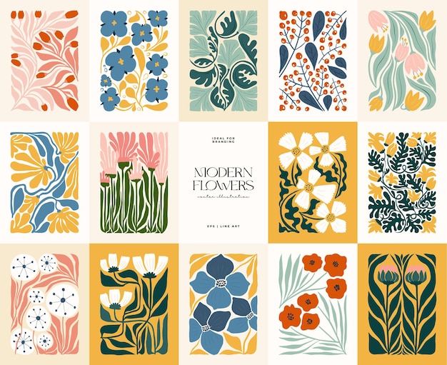 Floral abstract elements. Botanical composition. Modern trendy Matisse minimal style. Floral poster