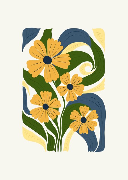 Floral abstract elements Botanical composition Modern trendy Matisse minimal style Floral poster