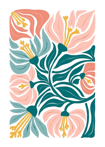 Floral abstract elements Botanical composition Modern trendy Matisse minimal style