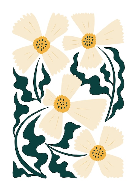 Floral abstract elements Botanical composition Modern trendy Matisse minimal style