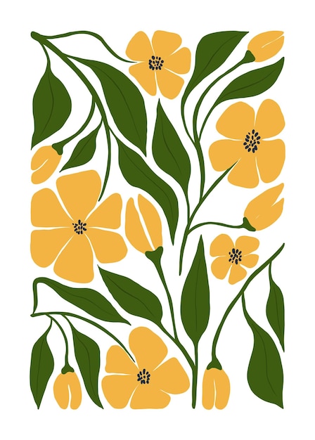 Floral abstract elements Botanical composition Modern trendy Matisse minimal style