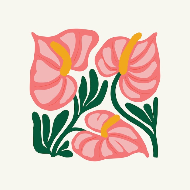 Floral abstract elements Tropical Botanical composition Modern trendy Matisse minimal style Floral