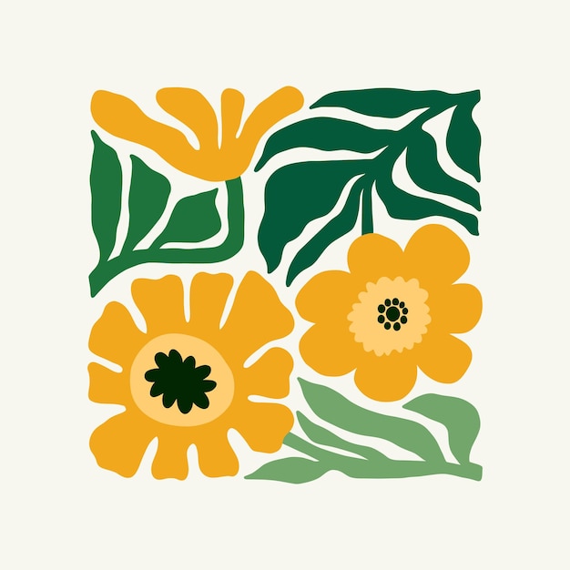 Floral abstract elements Tropical Botanical composition Modern trendy Matisse minimal style Floral