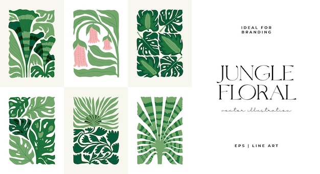 Floral abstract elements Tropical Botanical composition Modern trendy Matisse minimal style Floral