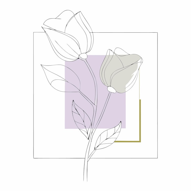 Vector floral abstract minimal continuous line art on white background