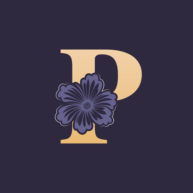 Vector floral alphabet p logo with flower initial letter p logo template