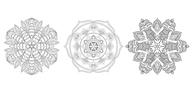 Floral anti stress therapy mandala set in black and white  illustration