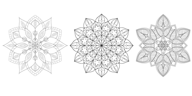 Floral anti stress therapy mandala set in black and white  illustration