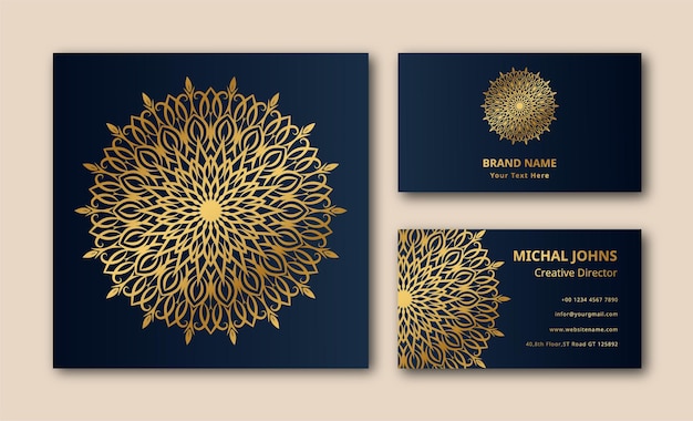 floral  arabesque fabric mandala care Premium Vector business card  