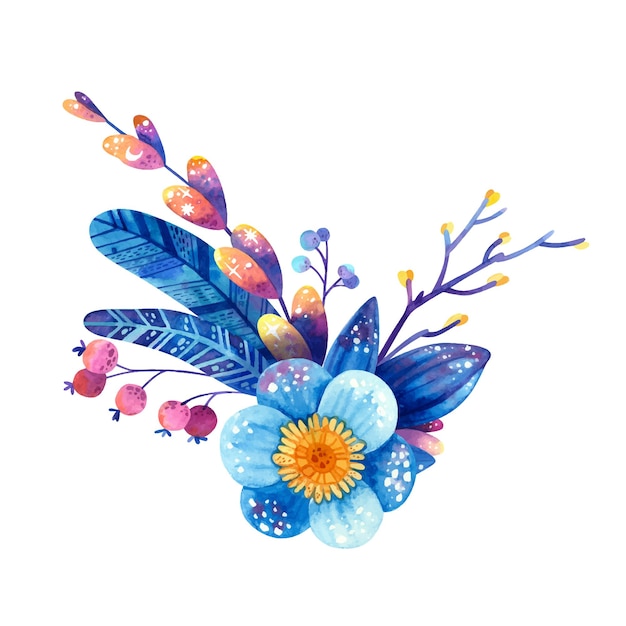 Floral arrangement in blue and violet colors