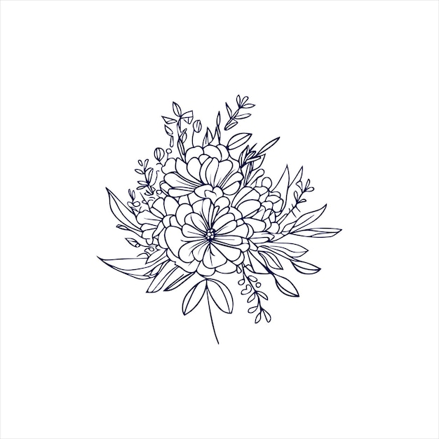 floral arrangement and bouquet doodle line art Hand drawn flower illustration