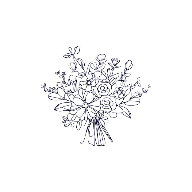 floral arrangement and bouquet doodle line art Hand drawn flowers illustration